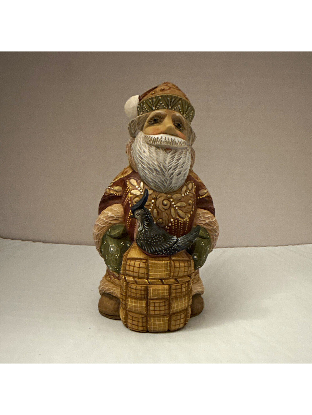 G. DeBrekht Bird Keeper Santa Figurine, Gift Giver Series, Ltd Ed 2003 Wood